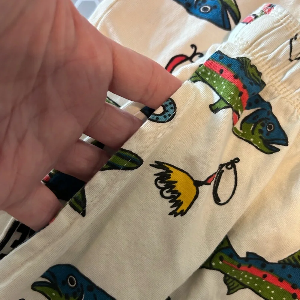 Lazy One White Pajama Bottoms with Blue Drawstring and Multicolor Fish Size XS